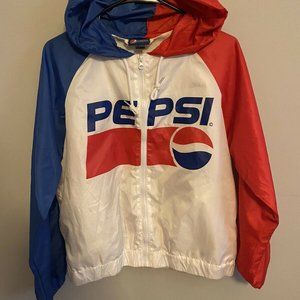 Vintage Pepsi Cola Soda Lightweight Windbreaker Hooded Jacket Mens/Adult Small